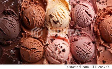 Closeup of delicious ice cream gelato chocolate flavors dessert 111285743