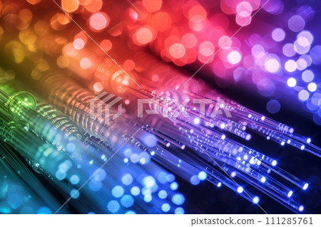Bundled optical fibre glowing optic Colorful cables. Internet and high speed data transmission 111285761