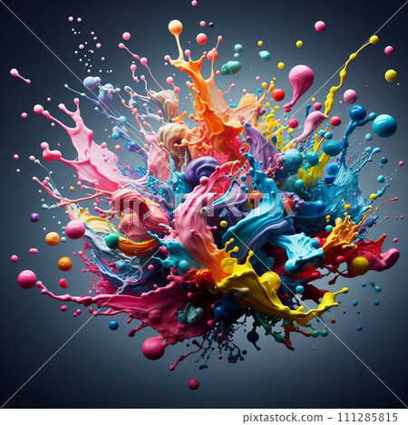 abstract collage of vibrant, dynamic liquid splashes against a dark background abstract collage of vibrant, dynamic liquid splashes against a dark background 111285815