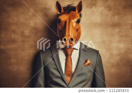 portrait of a horse in a leather suit portrait of a horse in a leather suit 111285833
