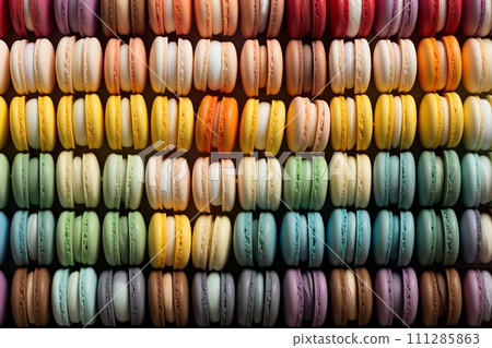 Colored macaron cookies close up Colored macaron cookies close up 111285863