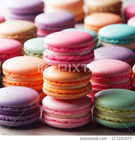 Colored macaron cookies close up 111285875