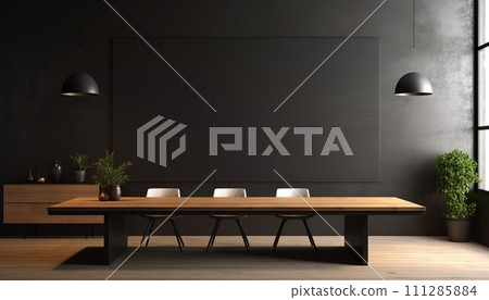 modern interior design office hall with conference table, wooden floor and dark wall background modern interior design office hall with conference table, wooden floor and dark wall background 111285884