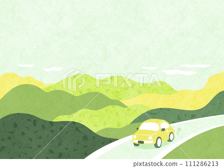 Scenery of driving through fresh green nature by car. Simple background illustration in Japanese style. Scenery of driving through fresh green nature by car. Simple background illustration in Japanese style. 111286213
