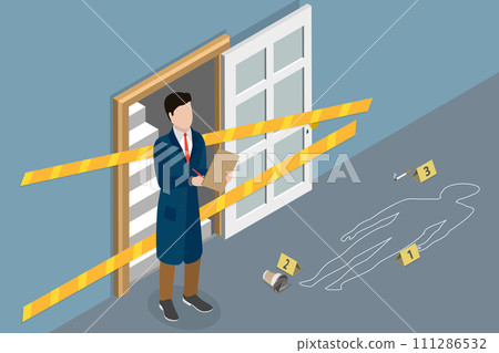 3D Isometric Flat Vector Illustration of Crime Scene 111286532