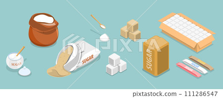 3D Isometric Flat Vector Set of Sugar Items 3D Isometric Flat Vector Set of Sugar Items 111286547