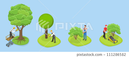 3D Isometric Flat Vector Set of Professional Gardener 111286582