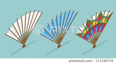 3D Isometric Flat Vector Set of Decorative Fans 111286759