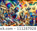 AI-generated content. Kaleidoscopic Odyssey: A Surreal Fusion of Myth and Fantasy. Concept Art Infused with Bygone Eras 111287028