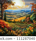 AI-generated content. Sunset Splendor: A Stained Glass Vision of a Pastoral Landscape 111287040