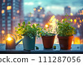 AI-generated content. Urban Greening - Potted Herbs on a City Balcony 111287056