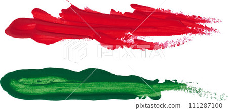Swatches of thick red and green paint on an isolated background Swatches of thick red and green paint on an isolated background 111287100