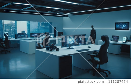 AI-generated content. Futuristic Control Room Ambience AI Generated 111287454