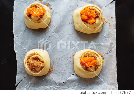 making butter buns with cinnamon and sugar in craft baking 111287657