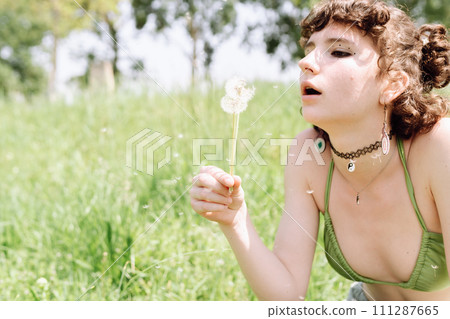 portrait teenage girl suffering from allergies from spring blossoms portrait teenage girl suffering from allergies from spring blossoms 111287665