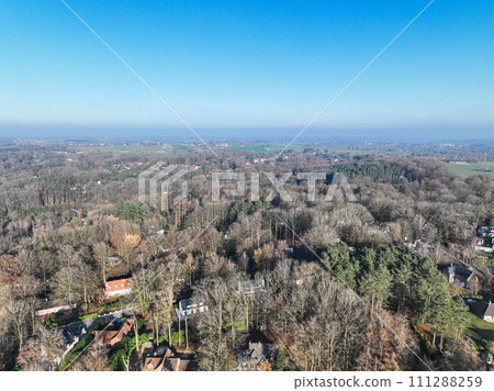 Aerial view of small countryside town in the area of Walloon, Belgium 111288259