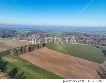 Aerial view of small countryside town in the area of Walloon, Belgium 111288260