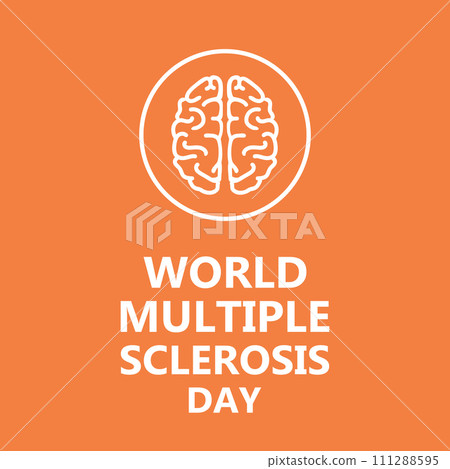 World Multiple Sclerosis Day banner. A silhouette of human brain and text on orange background. 111288595