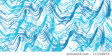 Abstract textured blue brush stroke waves seamless pattern. Expressive artistic swirl and curve paintbrush marine texture for water textile, nature surface design 111288659