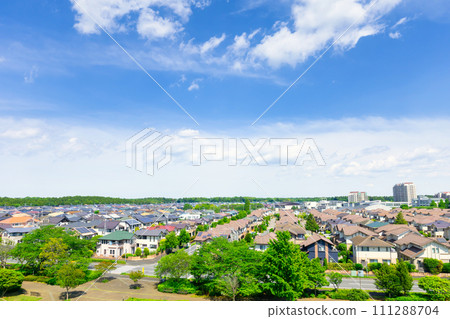 Blue sky and green residential area Blue sky and green residential area 111288704