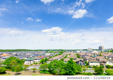 Blue sky and green residential area 111288916