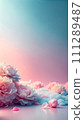 Elegant pink and white flowers on vertical soft blue background 111289487