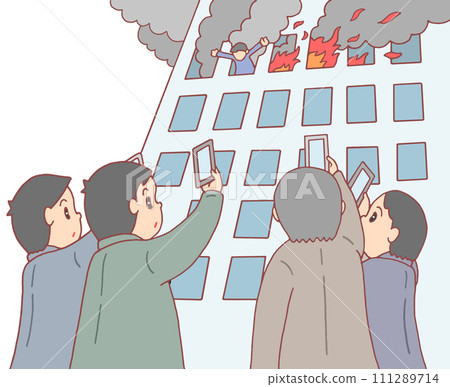 Social issues - Fire scene, smartphone photography, onlookers, lack of morals Social issues - Fire scene, smartphone photography, onlookers, lack of morals 111289714