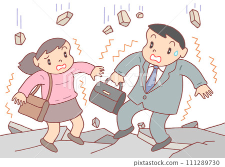 Natural disasters - Earthquakes, earthquake disasters, cracks in the ground, falling objects 111289730