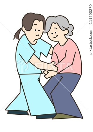 一位老年婦女得到護理人員支持的插圖 111290270
