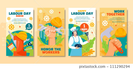 Labour Day Social Media Stories Flat Cartoon Hand Drawn Templates Background Illustration Labour Day Social Media Stories Flat Cartoon Hand Drawn Templates Background Illustration 111290294