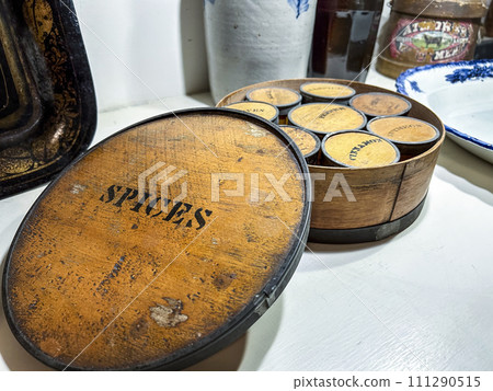 Antique wooden old spice holders. 111290515