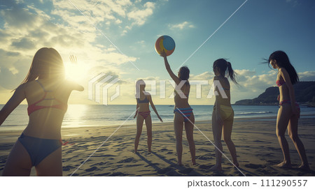 AI 圖像生成 穿著泳衣在沙灘上玩耍的年輕女性 AI 圖像生成 穿著泳衣在沙灘上玩耍的年輕女性 111290557