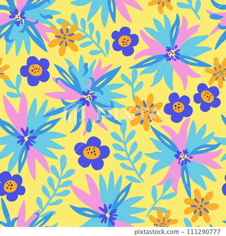 Seamless pattern with doodle floral elements. Vector illustration 111290777