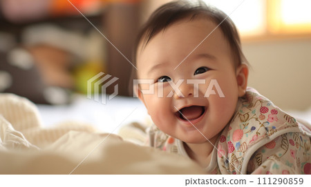 日本嬰兒露出幸福的笑容 111290859
