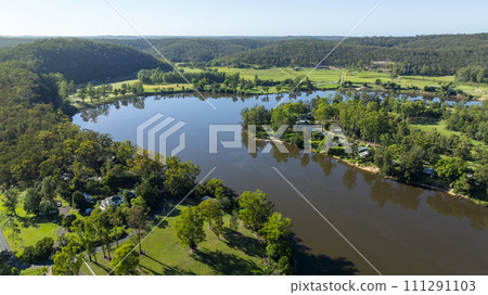 Aerial photograph of the Hawkesbury River in Lower Portland in regional Australia Aerial photograph of the Hawkesbury River in Lower Portland in regional Australia 111291103
