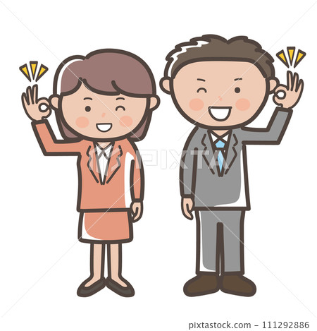 Illustration of a male and female businessman giving an OK sign of understanding Illustration of a male and female businessman giving an OK sign of understanding 111292886