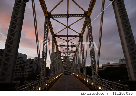 Tennozu Fureai Bridge evening view Tennozu Fureai Bridge evening view 111293056