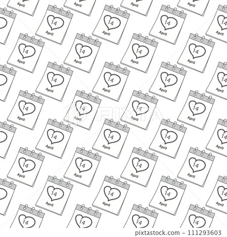 Seamless pattern of calendar page with 14 April date and hand drawn heart. Black Day greetings idea 111293603
