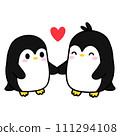 Penguin couple holding hands in love, Hand Drawn, and Cartoon  Illustration. 111294108