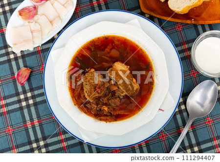 Ukrainian or Russian beetroot soup borscht 111294407