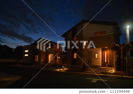 Evening view of a residential area A residential area sagging at dusk 111294446
