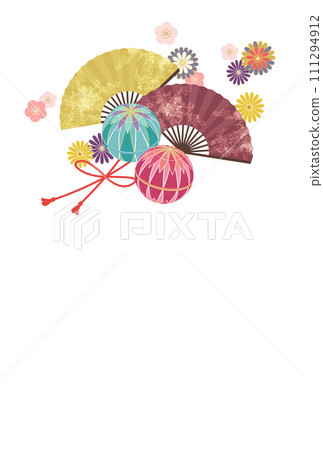 手鞠和鮮花的新年圖像插圖 111294912