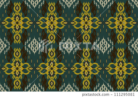 Ikat paisley embroidery on the fabric in Indonesia,India and asian countries.geometric ethnic oriental seamless pattern.Aztec style. illustration.design for texture,fabric,clothing,wrapping,carpet. 111295081