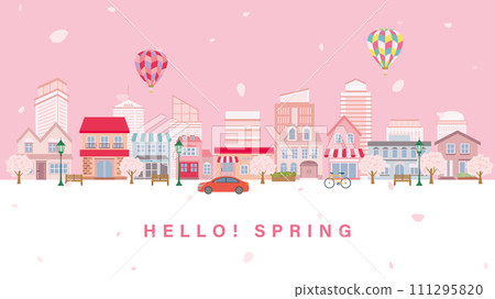 Spring cityscape with cherry blossoms (Full HD 16:9 size) 111295820