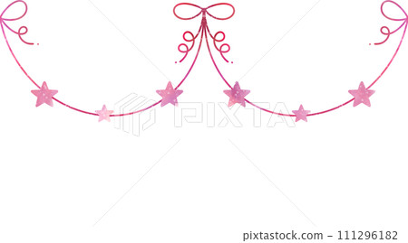 pink star ribbon flag bunting Watercolor illustration carnival garland birthday new year baby shower party decoration banner colorful boho style border frame 111296182