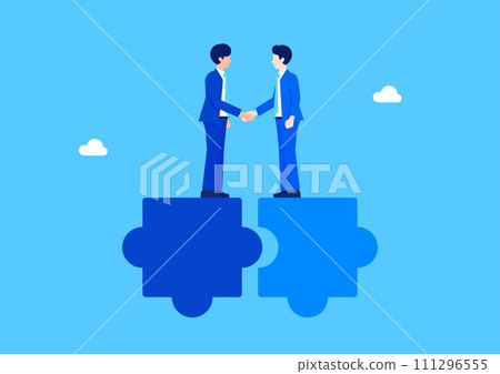 Businessman shaking hands on puzzle 111296555