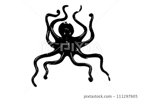black silhouette of octopus isolated on white background, invertebrate animal black silhouette of octopus isolated on white background, invertebrate animal 111297605