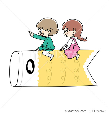 Children riding carp streamers Children riding carp streamers 111297626