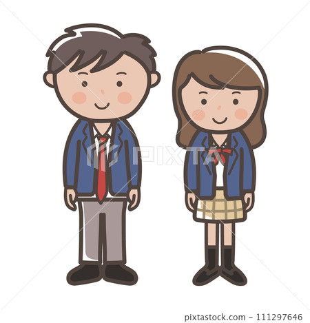 一對穿著冬季制服的可愛男女高中夫婦的插圖 111297646
