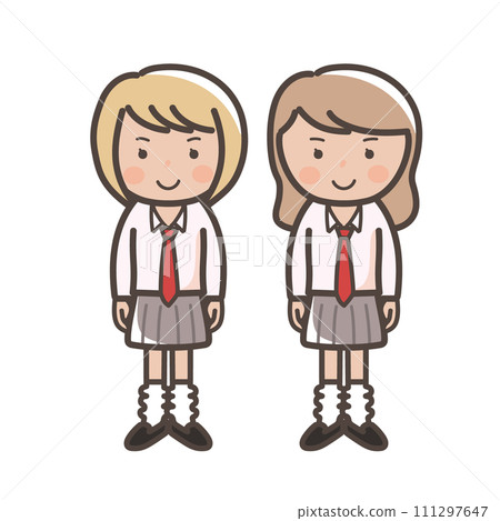 兩個高中女生穿著寬鬆襪子的插圖 111297647